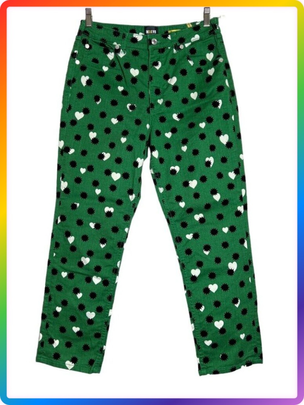 Maeve Anthropologie Slim Cigarette Jeans SIZE 31 Green Heart Star Print